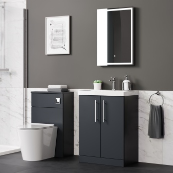Delphi Nordic Soft Black 600mm 2-Door Floor Standing Vanity Unit (inc Basin) | Product Image