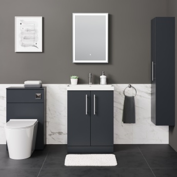 Delphi Nordic Soft Black 600mm 2-Door Floor Standing Vanity Unit (inc Basin) | Product Image