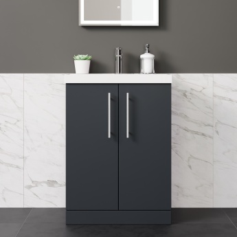 Delphi Nordic Soft Black 600mm 2-Door Floor Standing Vanity Unit (inc Basin) | Product Image