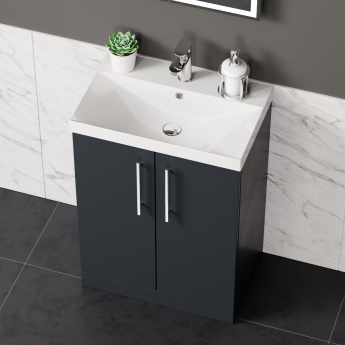 Delphi Nordic Soft Black 600mm 2-Door Floor Standing Vanity Unit (inc Basin) | Product Image