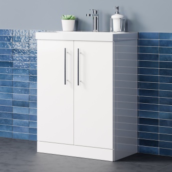 Delphi Nordic 600mm 2-Door Floor Standing Vanity Unit (inc Basin) | Product Image