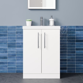 Delphi Nordic White 600mm 2-Door Floor Standing Vanity Unit (inc Basin) | Product Image