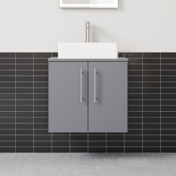 Delphi Nordic Grey 600mm 2-Door Wall Hung Countertop Vanity Unit | Product Image