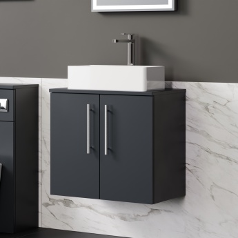 Delphi Nordic Soft Black 600mm 2-Door Wall Hung Countertop Vanity Unit | Product Image