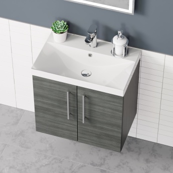 Delphi Nordic Anthracite 600mm 2-Door Wall Hung Vanity Unit (inc Basin) | Product Image