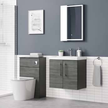 Delphi Nordic Anthracite 600mm 2-Door Wall Hung Vanity Unit (inc Basin) | Product Image