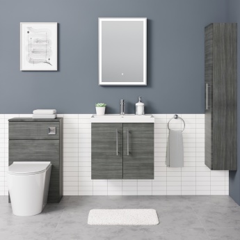 Delphi Nordic Anthracite 600mm 2-Door Wall Hung Vanity Unit (inc Basin) | Product Image