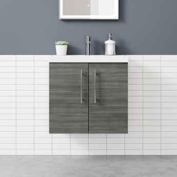 Delphi Nordic Anthracite 600mm 2-Door Wall Hung Vanity Unit (inc Basin) | Product Image