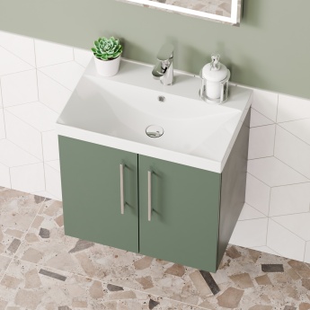 Delphi Nordic Green 600mm 2-Door Wall Hung Vanity Unit (inc Basin) | Product Image