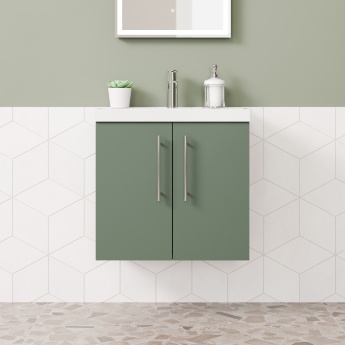 Delphi Nordic Green 600mm 2-Door Wall Hung Vanity Unit (inc Basin) | Product Image