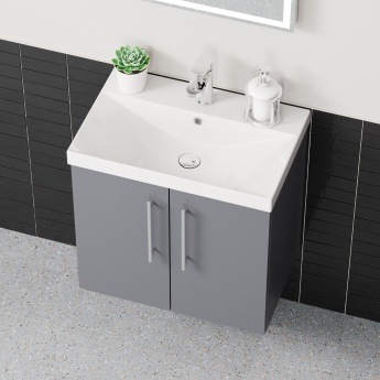 Delphi Nordic Grey 600mm 2-Door Wall Hung Vanity Unit (inc Basin) | Product Image
