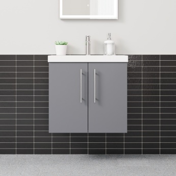 Delphi Nordic Grey 600mm 2-Door Wall Hung Vanity Unit (inc Basin) | Product Image