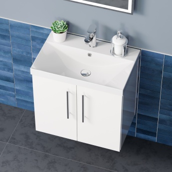 Delphi Nordic White 600mm 2-Door Wall Hung Vanity Unit (inc Basin) | Product Image