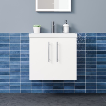 Delphi Nordic White 600mm 2-Door Wall Hung Vanity Unit (inc Basin) | Product Image