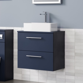 Delphi Nordic Midnight Blue 600mm 2-Drawer Wall Hung Countertop Vanity Unit | Product Image