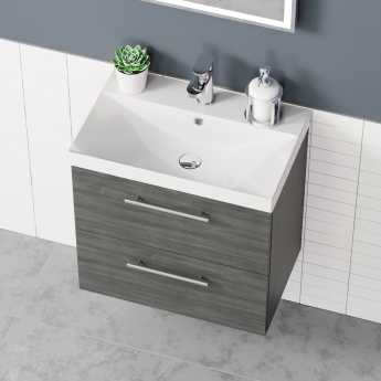 Delphi Nordic Anthracite 600mm 2-Drawer Wall Hung Vanity Unit (inc Basin) | Product Image