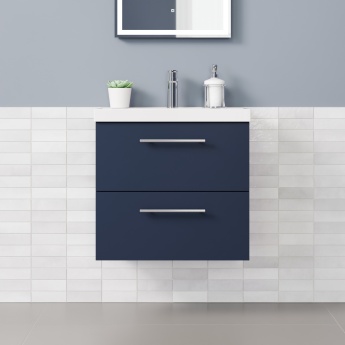 Delphi Nordic Midnight Blue 600mm 2-Drawer Wall Hung Vanity Unit (inc Basin) | Product Image