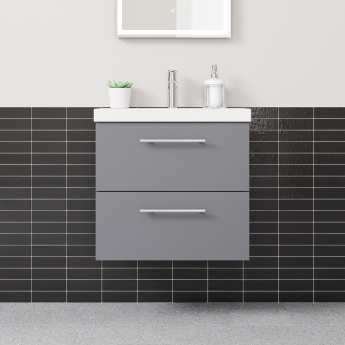 Delphi Nordic Grey 600mm 2-Drawer Wall Hung Vanity Unit (inc Basin) | Product Image