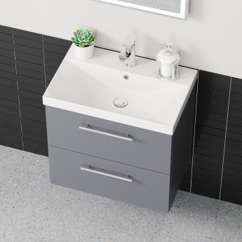 Delphi Nordic Grey 600mm 2-Drawer Wall Hung Vanity Unit (inc Basin) | Product Image