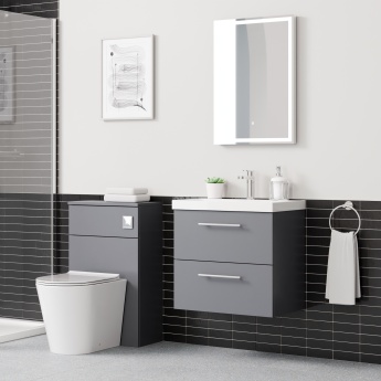 Delphi Nordic Grey 600mm 2-Drawer Wall Hung Vanity Unit (inc Basin) | Product Image