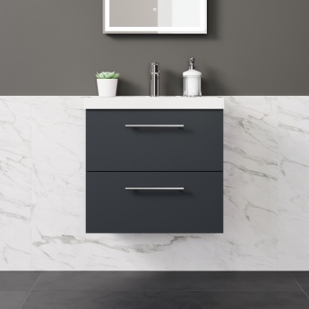 Delphi Nordic Soft Black 600mm 2-Drawer Wall Hung Vanity Unit (inc Basin) | Product Image