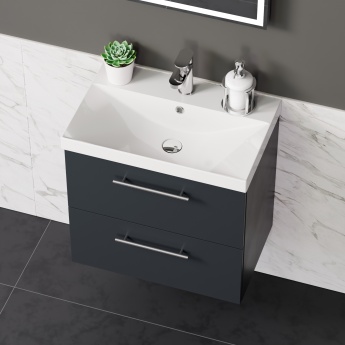 Delphi Nordic Soft Black 600mm 2-Drawer Wall Hung Vanity Unit (inc Basin) | Product Image