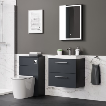 Delphi Nordic Soft Black 600mm 2-Drawer Wall Hung Vanity Unit (inc Basin) | Product Image