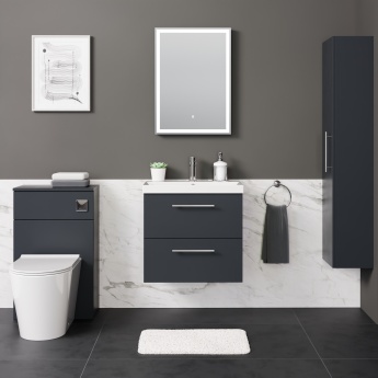 Delphi Nordic Soft Black 600mm 2-Drawer Wall Hung Vanity Unit (inc Basin) | Product Image