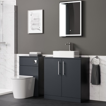 Delphi Nordic Soft Black 800mm 2-Door Floor Standing Countertop Vanity Unit | Product Image
