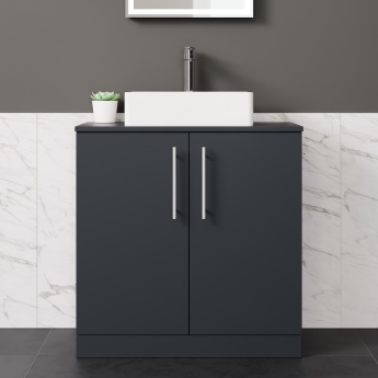 Delphi Nordic Soft Black 800mm 2-Door Floor Standing Countertop Vanity Unit | Product Image