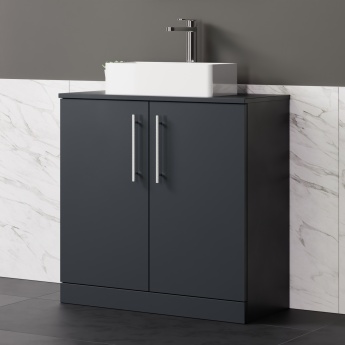 Delphi Nordic Soft Black 800mm 2-Door Floor Standing Countertop Vanity Unit | Product Image