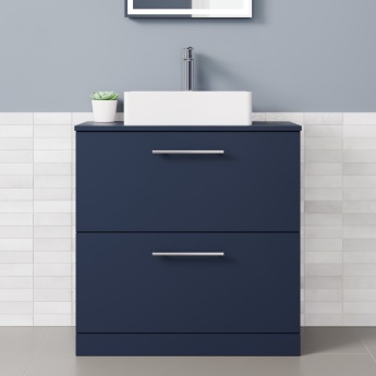 Delphi Nordic Midnight Blue 800mm 2-Drawer Floor Standing Countertop Vanity Unit | Product Image
