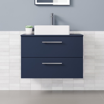 Delphi Nordic Midnight Blue 800mm 2-Drawer Wall Hung Countertop Vanity Unit | Product Image
