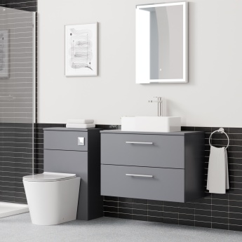 Delphi Nordic Grey 800mm 2-Drawer Wall Hung Countertop Vanity Unit | Product Image