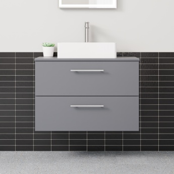 Delphi Nordic Grey 800mm 2-Drawer Wall Hung Countertop Vanity Unit | Product Image