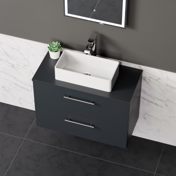 Delphi Nordic Soft Black 800mm 2-Drawer Wall Hung Countertop Vanity Unit | Product Image