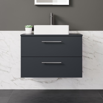 Delphi Nordic Soft Black 800mm 2-Drawer Wall Hung Countertop Vanity Unit | Product Image