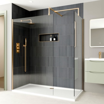 Delphi Optics Brushed Brass Walk-In Shower Enclosure | Product Image
