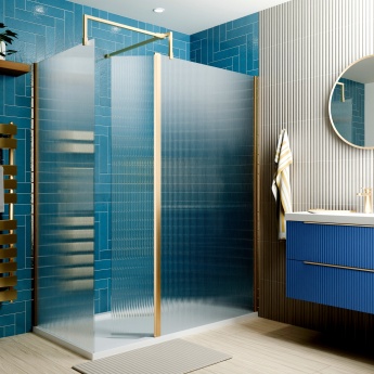 Delphi Optics Fluted Brushed Brass Walk-In Shower Enclosure with Return Panel | Product Image