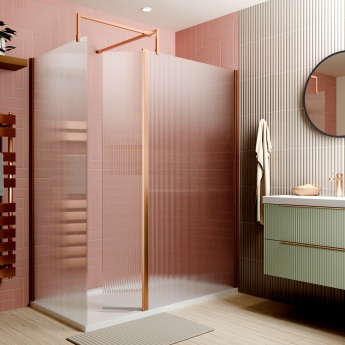 Delphi Optics Fluted Brushed Bronze Walk-In Shower Enclosure with Return Panel | Product Image