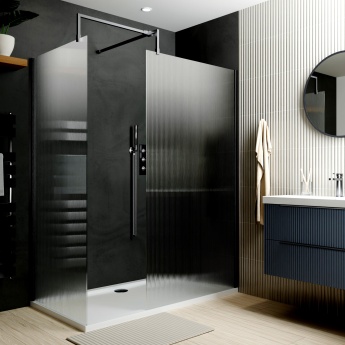 Delphi Optics Fluted Brushed Pewter Walk-In Shower Enclosure | Product Image