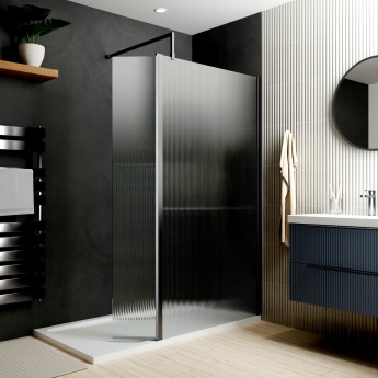 Delphi Optics Fluted Brushed Pewter Wet Room Shower Screen with Return Panel | Product Image