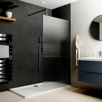Delphi Optics Fluted Brushed Pewter Wet Room Shower Screen | Product Image