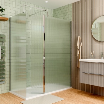 Delphi Optics Fluted Chrome Walk-In Shower Enclosure with Return Panel | Product Image