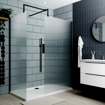 Delphi Optics Fluted Matt Black Walk-In Shower Enclosure | Product Image