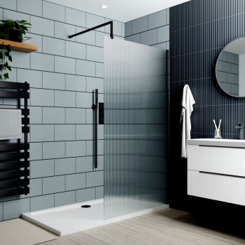 Delphi Optics Fluted Matt Black Wet Room Shower Screen | Product Image