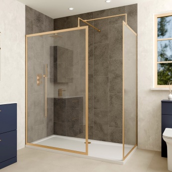 Delphi Optics Framed Brushed Brass Walk-In Shower Enclosure | Product Image
