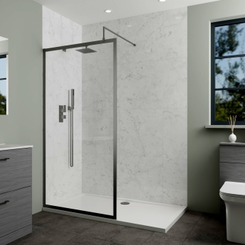 Delphi Optics Framed Brushed Pewter Wet Room Shower Screen | Product Image