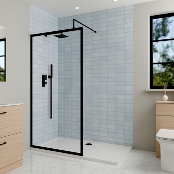 Delphi Optics Framed Matt Black Wet Room Shower Screen | Product Image