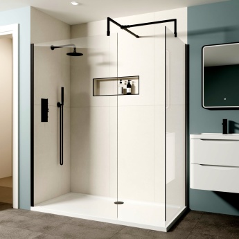 Delphi Optics Matt Black Walk-In Shower Enclosure 1600mm x 900mm | Product Image
